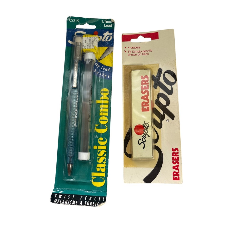 Vintage Scripto Classic Combo‎ 1.1mm Lead Twist Pencil + Erasers New NOS